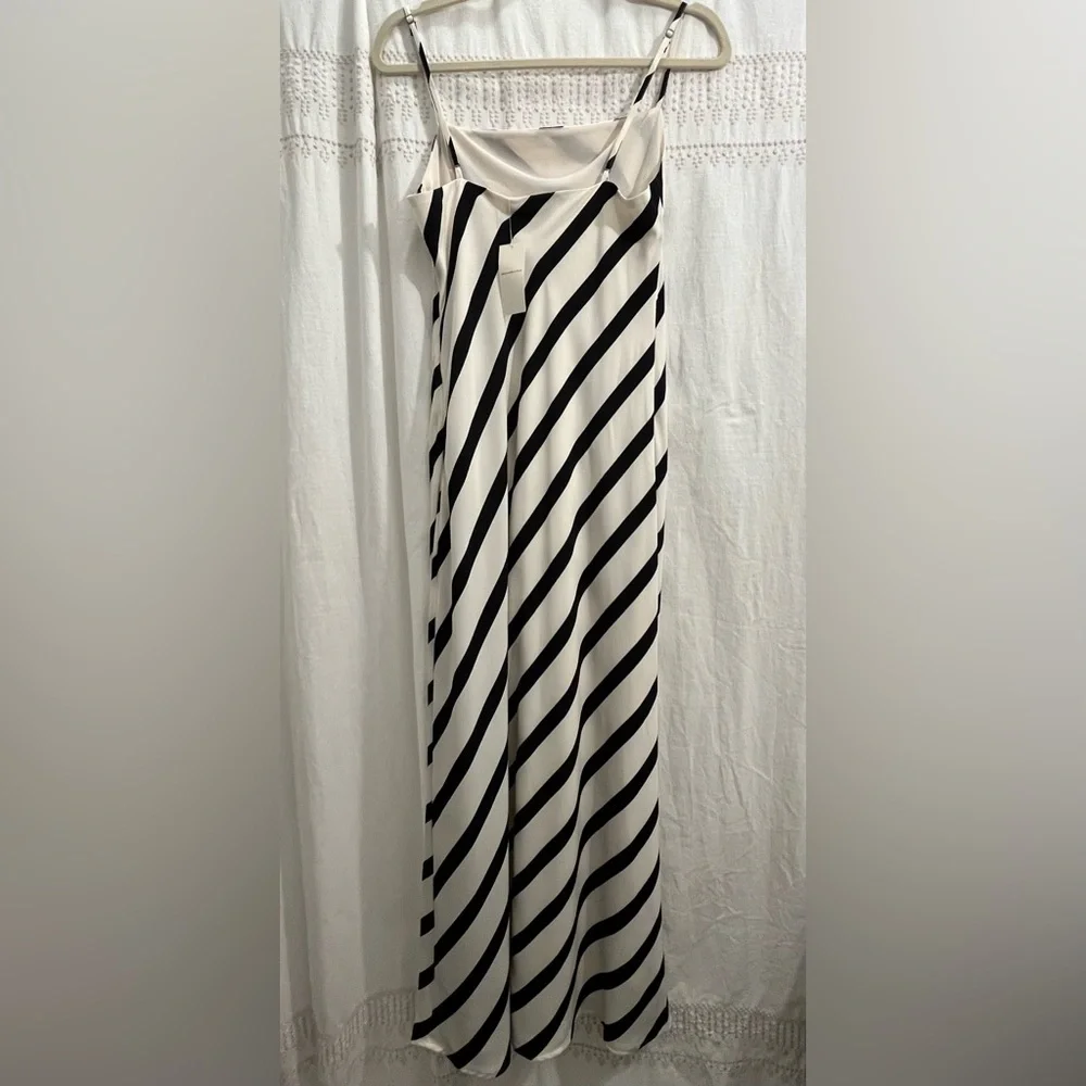 NWT Black and White Striped Satin Slip Maxi Dress size Medium Tall